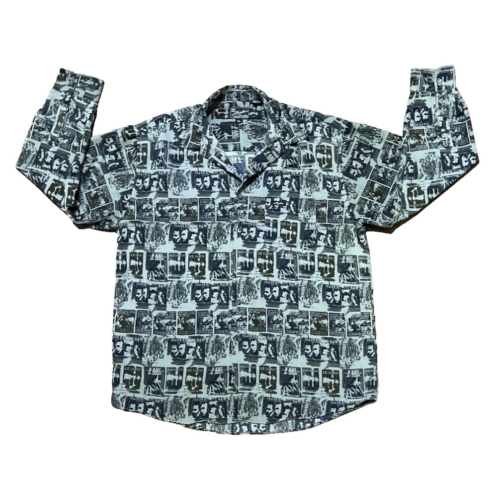 Kani Jeans Dress Shirt Men's XL Gray Special Edtn Collection AOP Graphic Hip Hop
